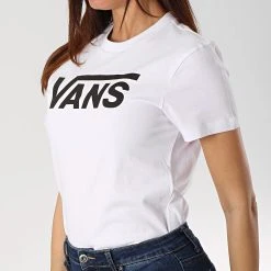 De gros 🔔 Tee Shirt Femme Flying A3UP4 Blanc Noir de Vans ❤️