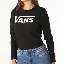 Coupon ⭐ Tee 😉 Shirt Manches Longues Femme Flying V Classic A47WN Noir Blanc de Vans 🤩