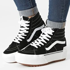 De gros 👏 Baskets Femme Sk8-Hi Stacked BTW5Z Suede Canvas Black White de Vans 🎉