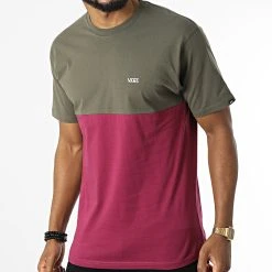 Meilleure affaire ✨ Tee Shirt Colorblock Vert Kaki Bordeaux de Vans 🤩